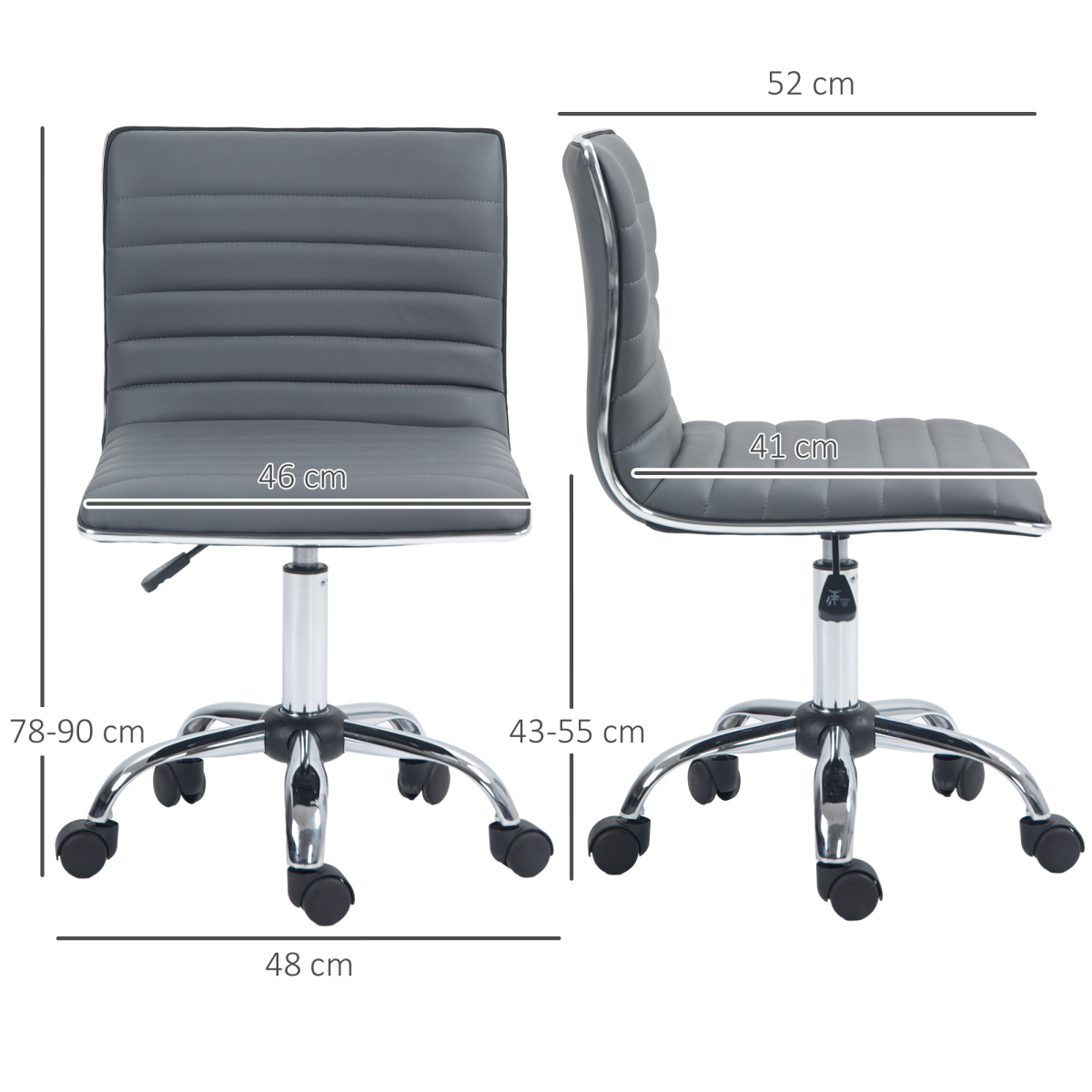 HOMCOM Armless Mid-Back Adjustable Office Chair with 360 Swivel Dark Grey