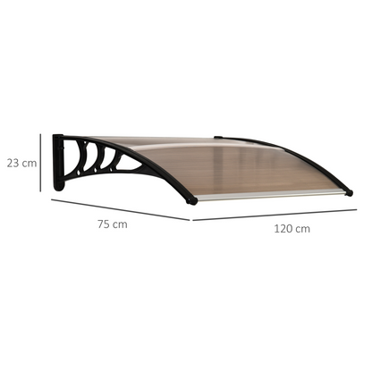 75 L x 120 W x 23 H cm Brown Polycarbonate Curved Awning w/ Black Bracket