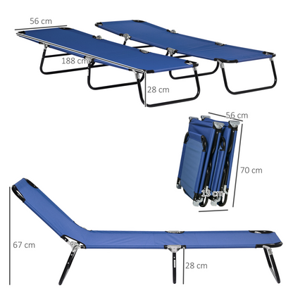 Outsunny  Folding Sun Loungers Set of 2 with Adjustable Backrest, Blue