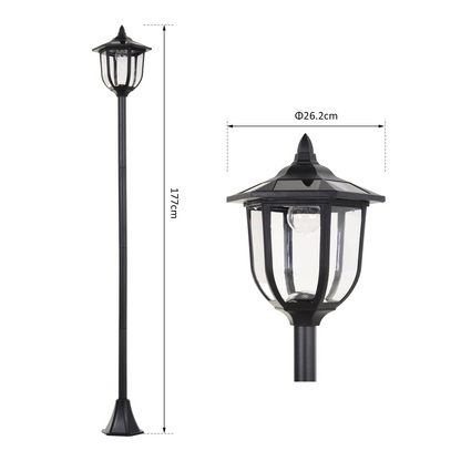 1.77m Tall Free-Standing ABS Garden Solar LED Lamp Post Black