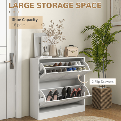 HOMCOM Slim Shoe Storage Cabinet with 2 Flip Drawers for Entryway, White
