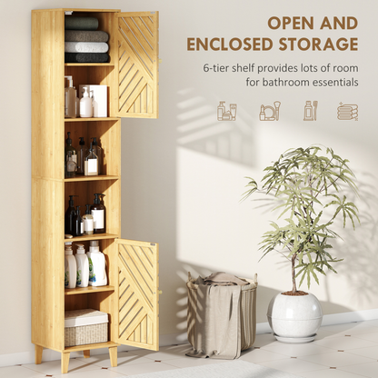 HOMCOM Tall Bathroom Cabinet with Open Compartments and Adjustable Shelves
