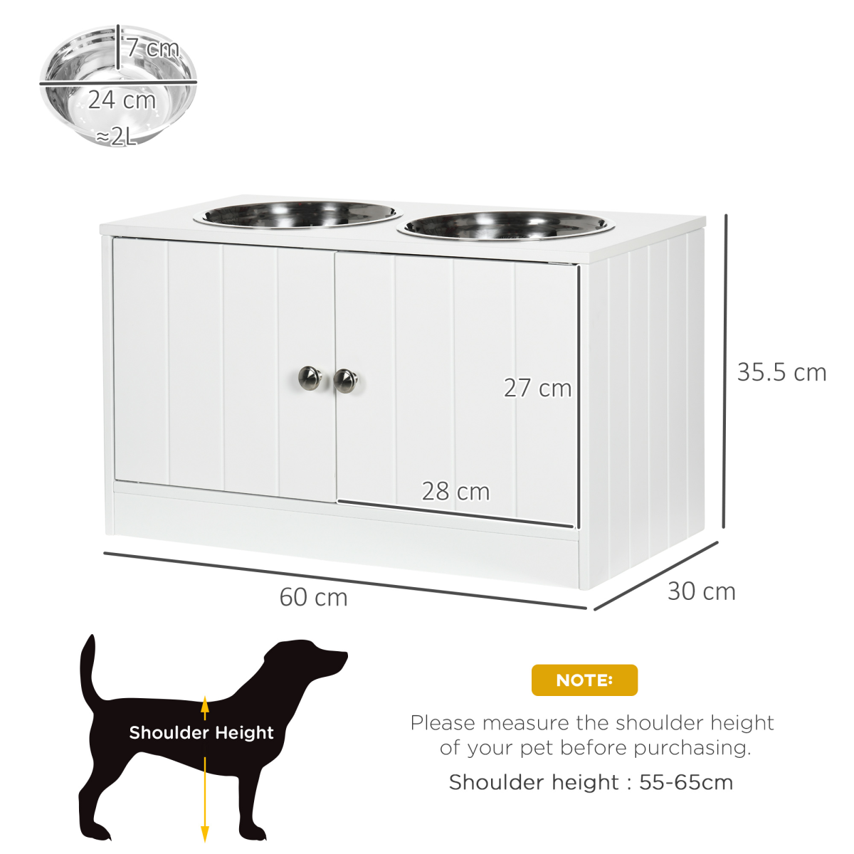Raised Dog Bowls for Large Dogs Feeding Station Stand, Storage - White Pawhut
