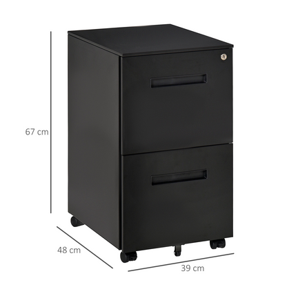 Mobile Lockable File Cabinet w/ Adjustable Hanging File Folder Black Vinsetto