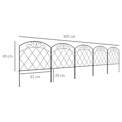 Outsunny 61 cm x 3 m Outdoor Picket Fence Panels with Panels, Swirls, Black