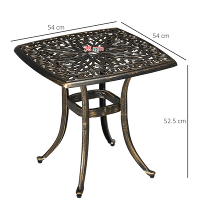 Outsunny 54 x 54cm Aluminium Outdoor Garden Side Table w/ Umbrella Hole, Bronze