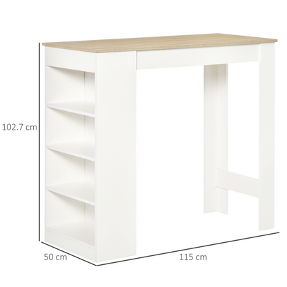 HOMCOM Bar Table Coffee Table Kitchen Dining Table with 4-Tier Shelf Natural