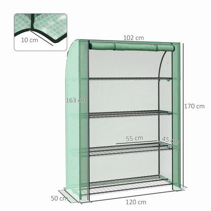 Outsunny Mini Green House with 4 Tier Shelves, 170H x 120W x 50Dcm, Green