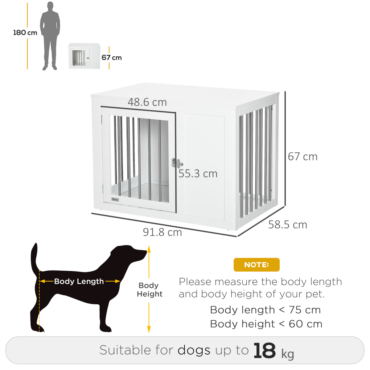 Furniture-Style Dog Crate End Table w/ 2 Doors, for Medium Dogs Pawhut