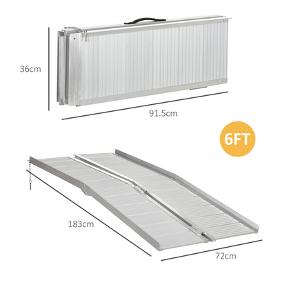 HOMCOM 183 x 72 cm Ramp Aluminum Folding Mobility Scooter Wheelchair Threshold