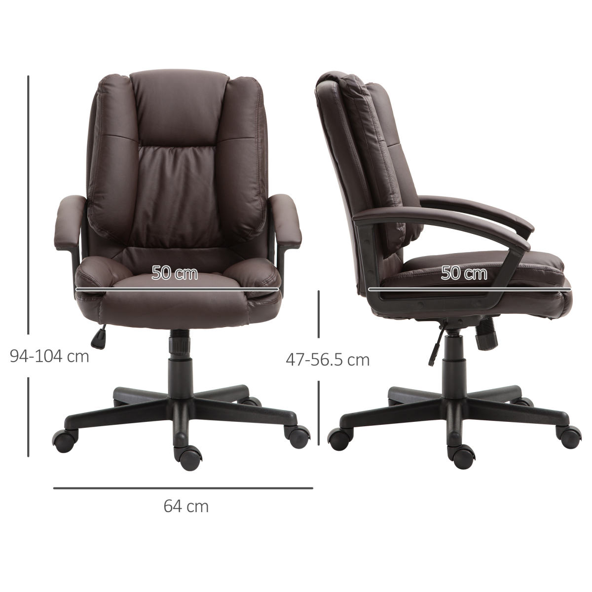 Swivel Executive Office Chair Mid Back PU Leather Chair w/ Arm, Brown HOMCOM