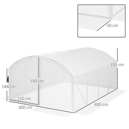 Outsunny 4 x 3 x 2m Polytunnel Greenhouse with Door, UV-resistant PE Cover