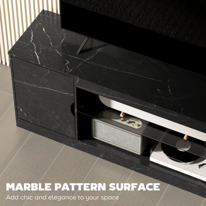 HOMCOM Marble Effect TV Stand Cabinet with Glass Shelf for 55 Inch TVs