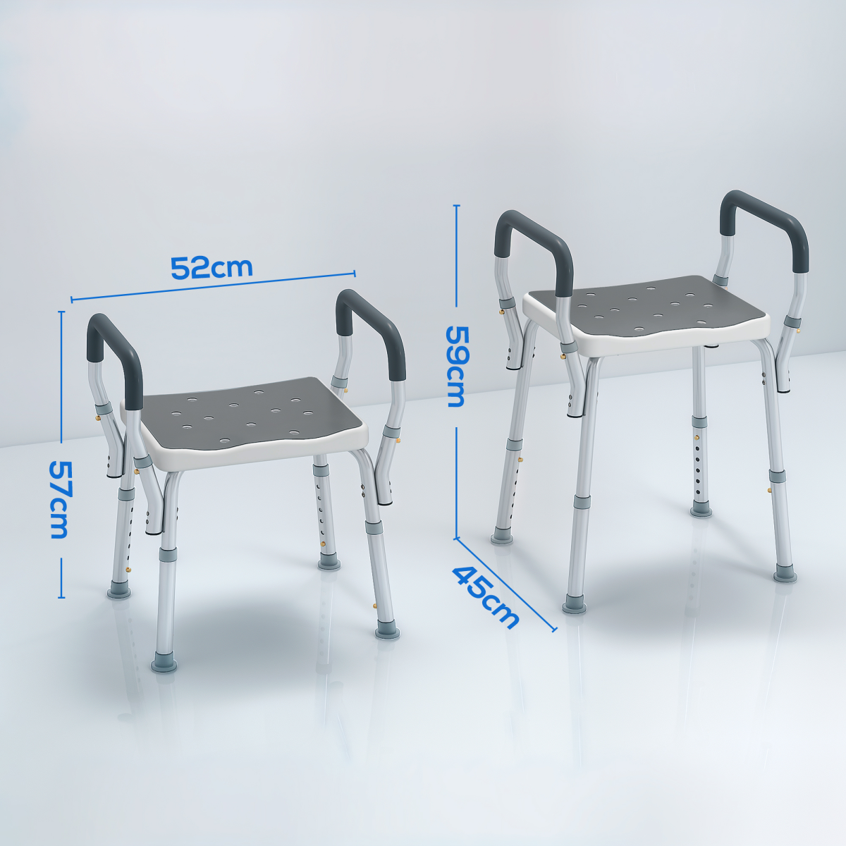 HOMCOM Rust-Free Aluminium Bath Chair with Adjustable Height, Grey