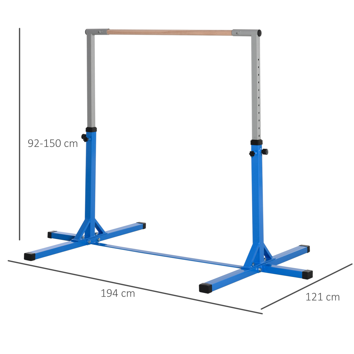 Adjustable Kids Gymnastics Bar Horizontal Training w/ Steel Frame Wood Bar Blue