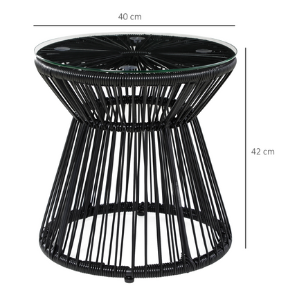 Outsunny PE Rattan End Table, Round Hollow Drum Design Side Table, Black