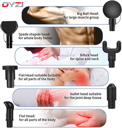 Handheld Dyzi Massage Gun, Percussion Deep Tissue Muscle Body Massager 6 Heads