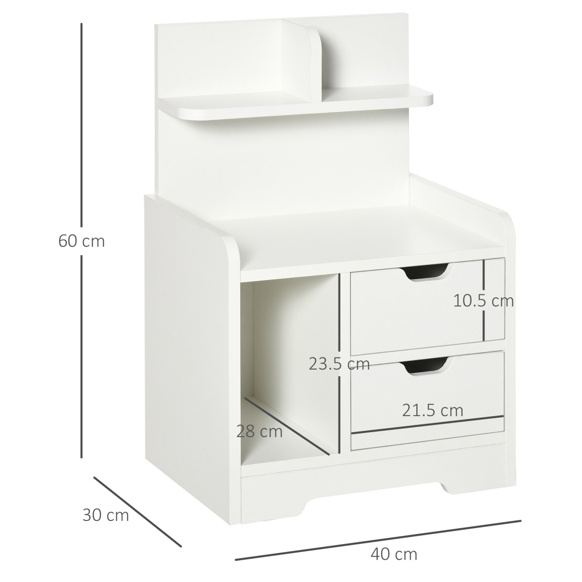 HOMCOM Modern Bedside Table w/2 Drawer and Storage Shelves Chest for Bedroom