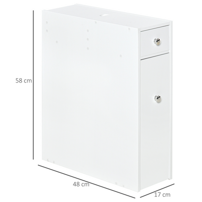 Slim Floor Cabinet Narrow Wooden Storage with Drawers Bathroom White HOMCOM