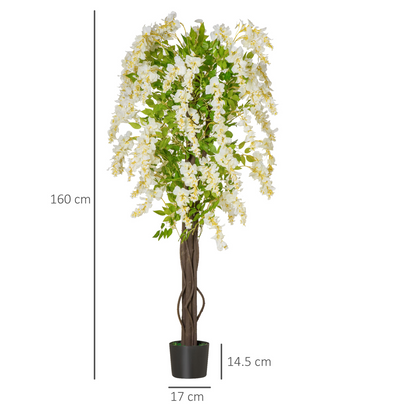 Artificial Realistic White Wisteria Tree Faux Decorative Plant, 160cm HOMCOM