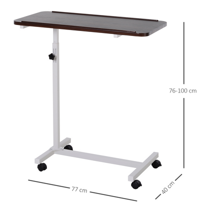 Multipurpose Overbed Chair Table Sofa Side Stand Height Adjustable White/Brown