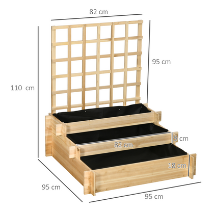 Outsunny 3 Tier Wooden Garden Planters with Trellis for Vine Climbing Plants