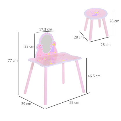 Girls Kids Pink Dressing Table Make Up Play Set Desk Chair Mirror HOMCOM