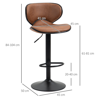 Vintage Bar Stool Set of 2 Microfiber Cloth Adjustable Height Armless Chairs