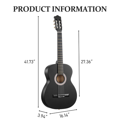 39 Inch Round Barrel Basswood Classical Folk Guitar (Matte Black)
