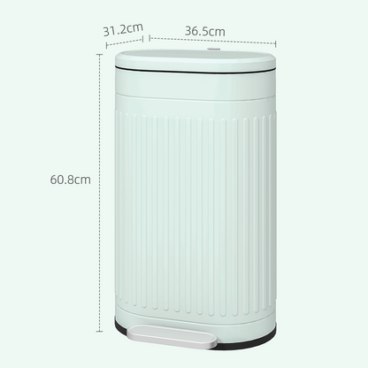 HOMCOM 30L Pedal Bin, Metal Kitchen Bin with Soft-close Lid, Light Green