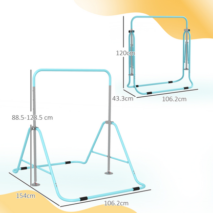 HOMCOM Kids Gymnastic Bar with Adjustable Height, Foldable Training Bar - Blue