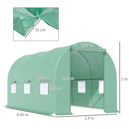 Outsunny 4.5m x 2m x 2m Walk-In Gardening Plant Greenhouse w/ PE Cover, Green