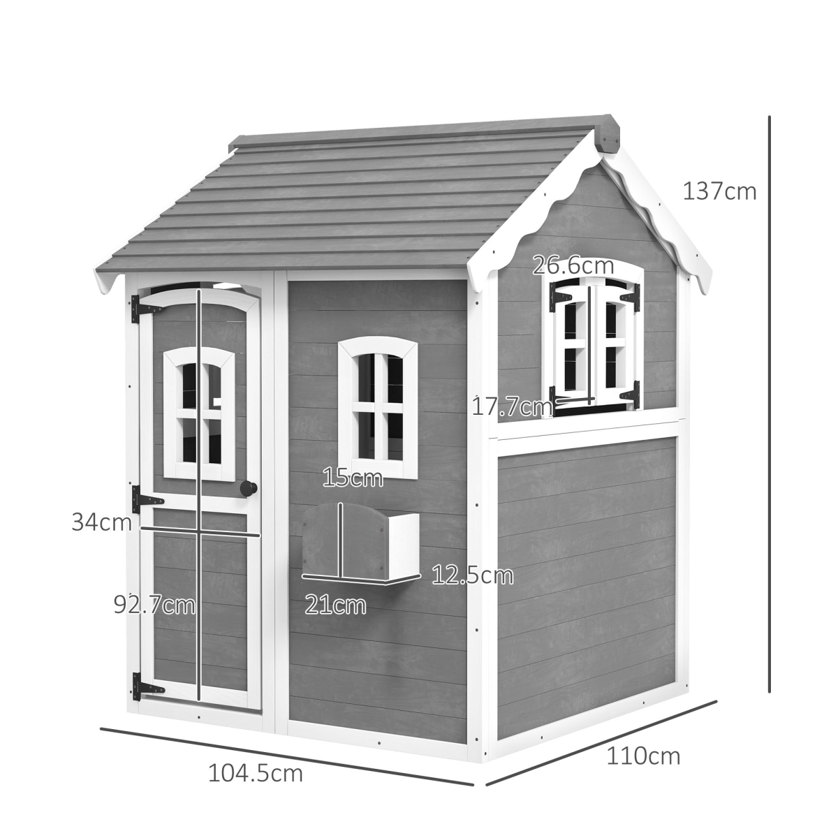 Outsunny Wooden Wendy House for Kids with Floor, for Gardens, Patios - Grey
