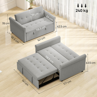 HOMCOM Convertible Pull Out Sleeper Sofa Bed Settee for Living Room, Grey