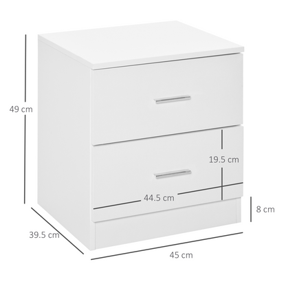 Bedside Table w/ 2 Drawers, Nightstand, Side Storage Cabinet Unit