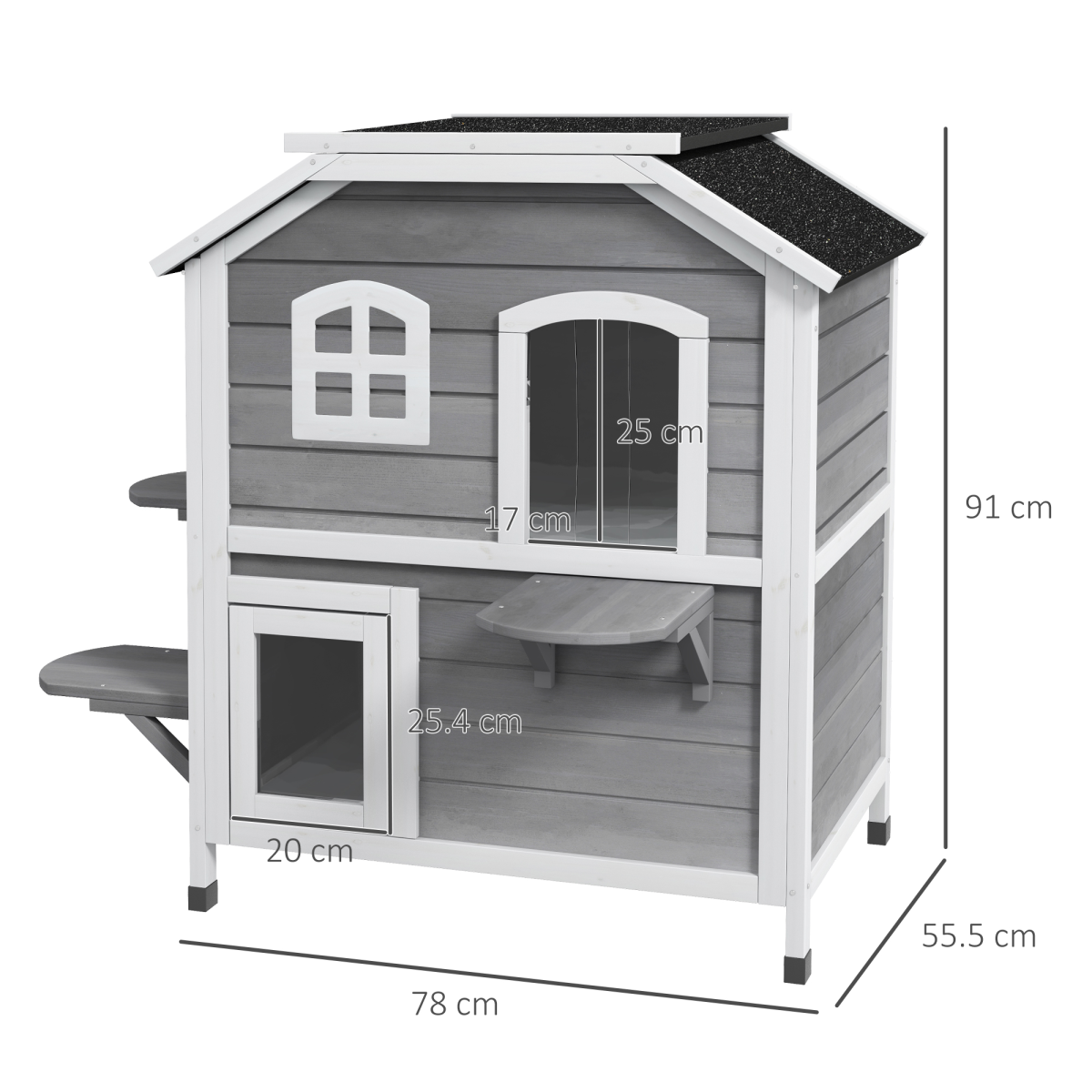 Cat Condo w/ Tons of Room & Openable Roof, Fir Wood, Outdoor/Indoor Catio Grey