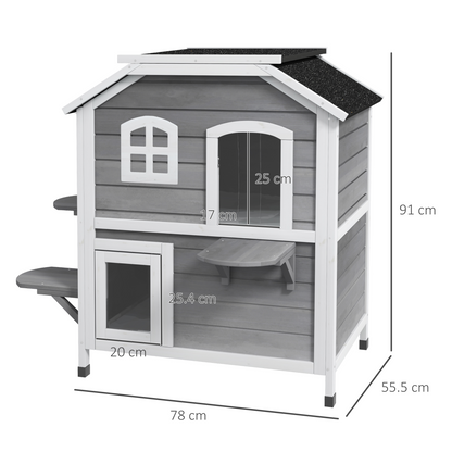 Cat Condo w/ Tons of Room & Openable Roof, Fir Wood, Outdoor/Indoor Catio Grey