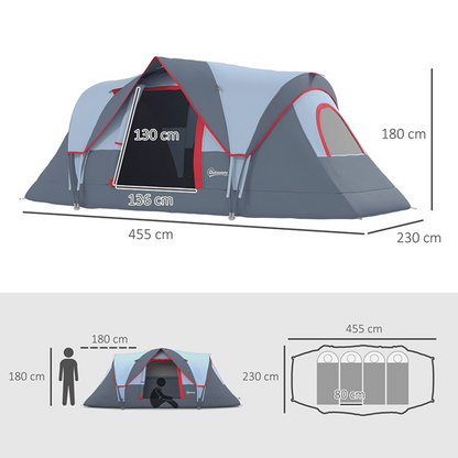 Outdoor  Camping Tent For 5-6 W/ Bag, Fiberglass & Steel Frame Outsunny