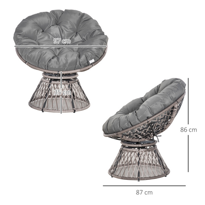 360??Swivel Rattan Papasan Moon Bowl Chair Round Outdoor Padded-Grey Outsunny