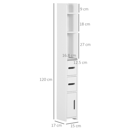 kleankin Freestanding Bathroom Cabinet w/ Open Shelves 3 Cupboards, White
