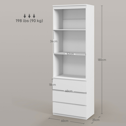 HOMCOM 180cm Tall Bookshelf Free Standing Storage Shelf Unit with Storage White