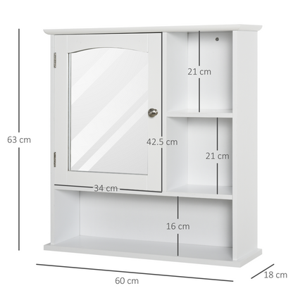 Wall Mount Mirror Cabinet Bathroom Storage Single Door Mounted Glass Cupboard