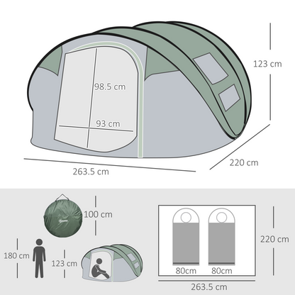 Camping Tent Dome Tent Pop-up Design with 4 Windows for 4-5 Person Outsunny