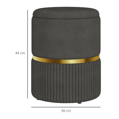 HOMCOM Round Pouffe, Storage Footstool with Cushioned Top, Hidden Space