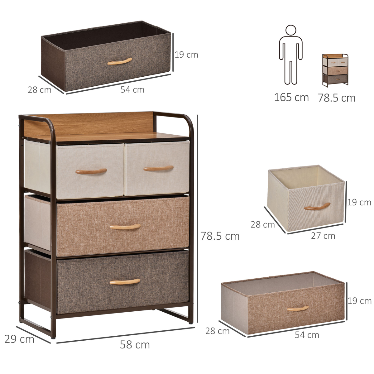 HOMCOM Closet Dresser, Dresser Tower  4 Easy Pull Fabric Drawer Steel Frame