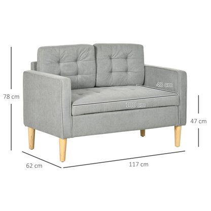 Modern 2 Seater Sofa with Storage Compact Loveseat Sofa for Living Room Grey