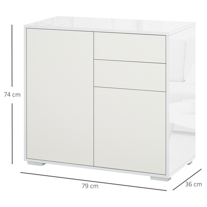 Side Cabinet with 2 Door Cabinet and 2 Drawer for Home Office White
