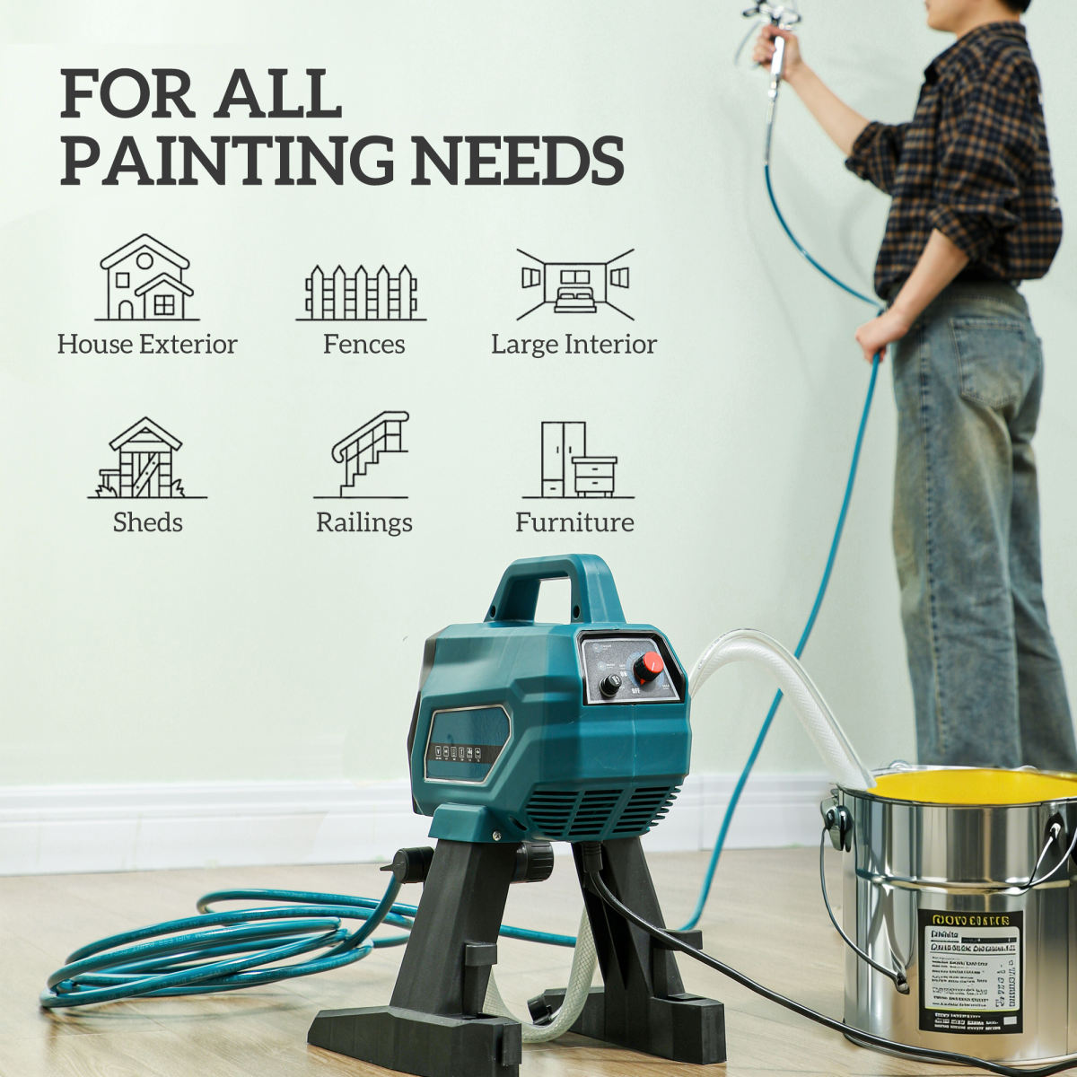 HOMCOM Airless Paint Sprayer, Wall Spray Gun for DIY Painting, 200 Bar