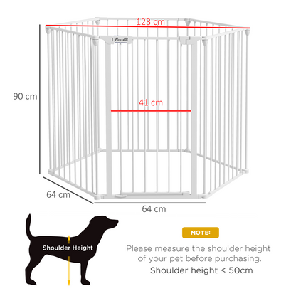 PawHut 2 in 1 Dog Pen, Safety Pet Gate, 6 Panels, for Medium Dogs, 90Hcm - White