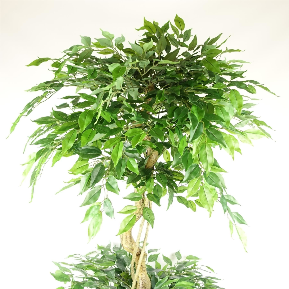 180cm Artificial Twisted Trunk Fruticosa Ficus Tree Triple Ball Topiary 1984 Leaves Copper Metal Planter